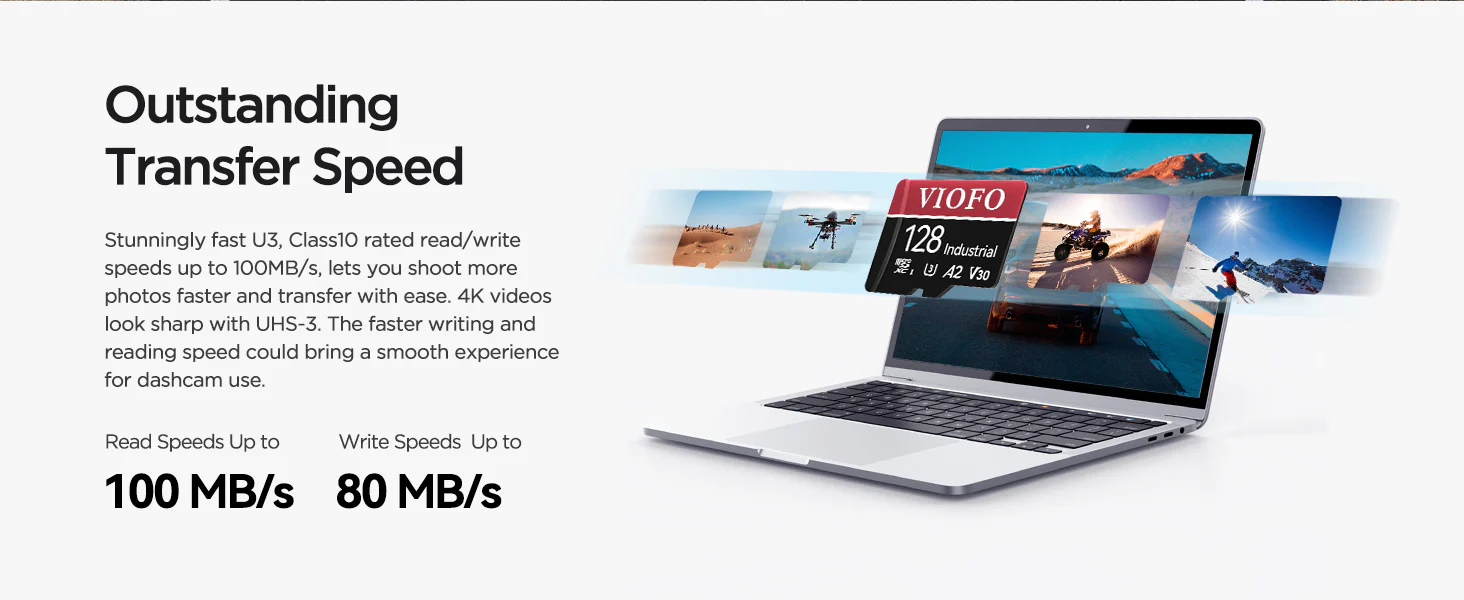 VIOFO 128GB Industrial Grade microSD Card, U3 A2 V30 High Speed Memory Card with Adapter, Support Ultra HD 4K Video Recording - Imagen 5