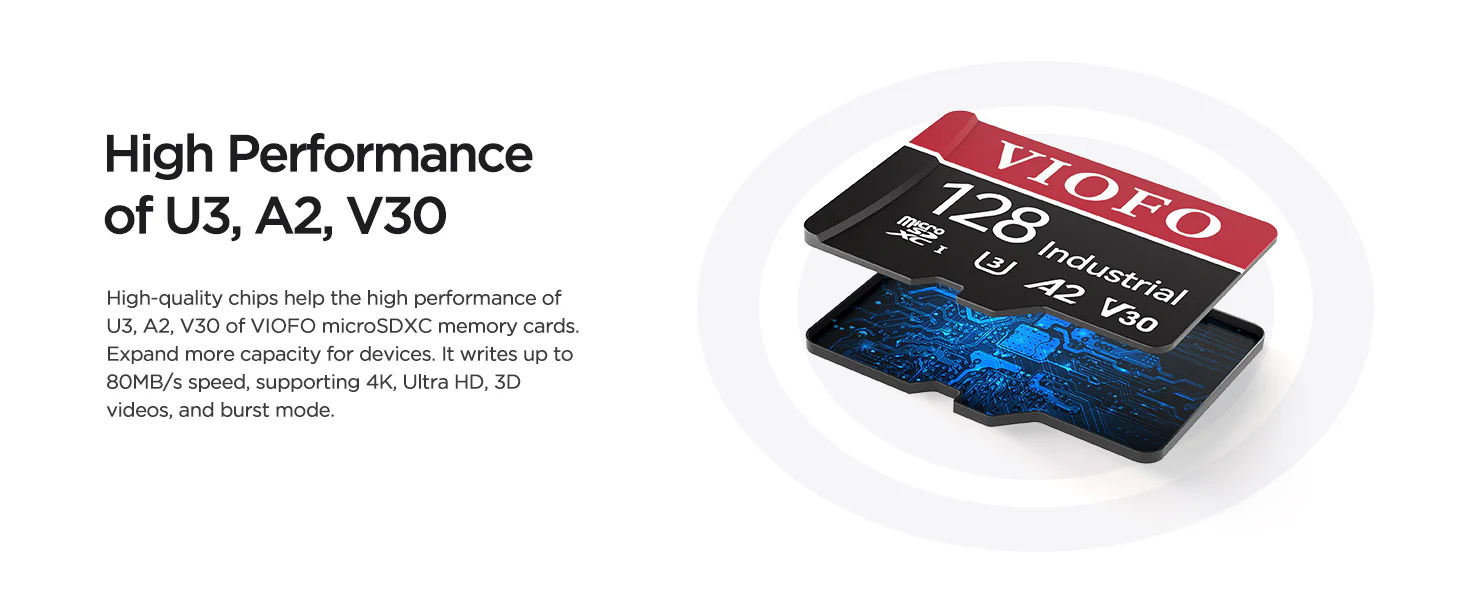 VIOFO 128GB Industrial Grade microSD Card, U3 A2 V30 High Speed Memory Card with Adapter, Support Ultra HD 4K Video Recording - Imagen 8