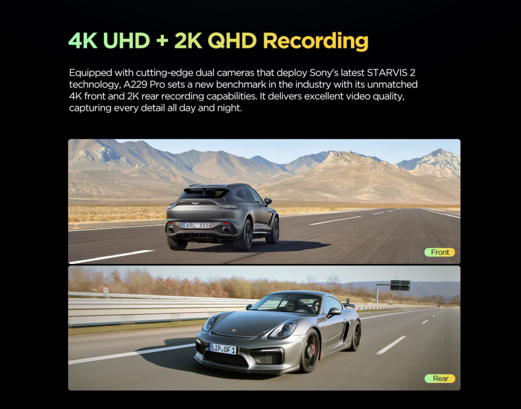 Grabación 4K y 2K Dashcam Viofo A229 Pro frontal y trasera
