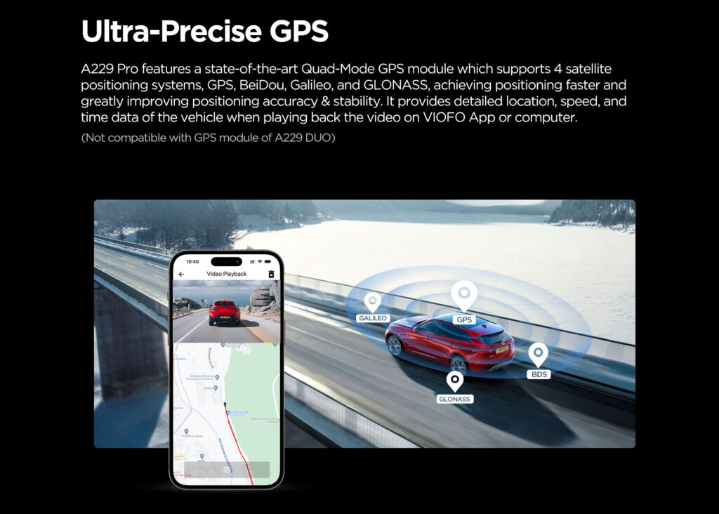 GPS de alta precisión de la Dashcam Viofo A229 Pro