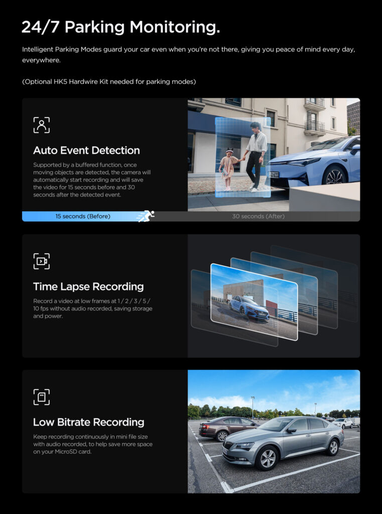 Viofo VS1 monitoreo de estacionamiento 24 horas